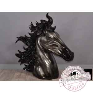 Objet dcoration illusion tte cheval noir/arge Edelweiss -C8875