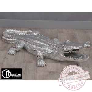 Objet decoration playful crocodile 95cm argent Edelweiss -C9107