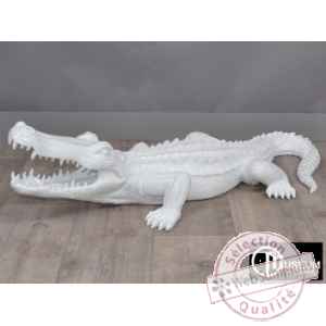 Objet decoration playful crocodile 95cm blanc Edelweiss -C9105