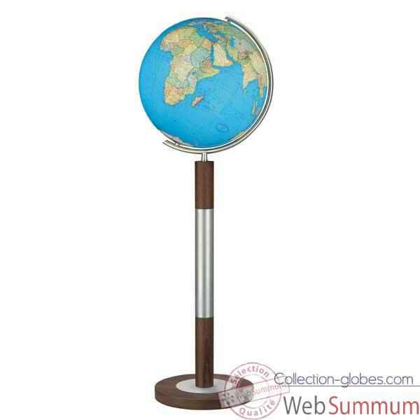 Globe gographique Colombus lumineux - modle Prestige  - sphre 40 cm, mridien mtal acier fin-CO204088