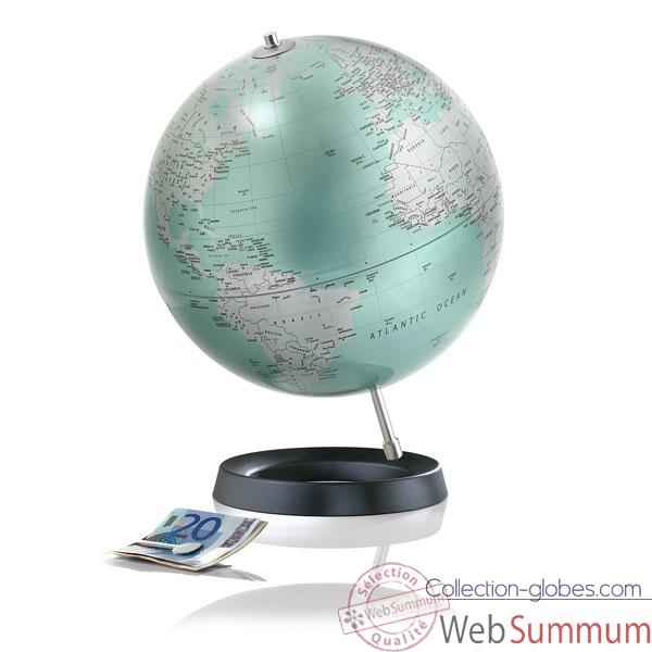 Globe desire - Globe décoratif - Cartographie politique en anglais \\\'mint metal\\\' - diam 30 cm - Base caoutchouc et axe aluminium