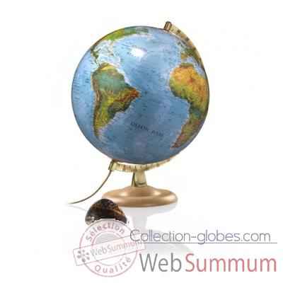Globe géographique Lumineux double effet cartographie physique éteint / politique allumé - pied bois et demi-méridien métal