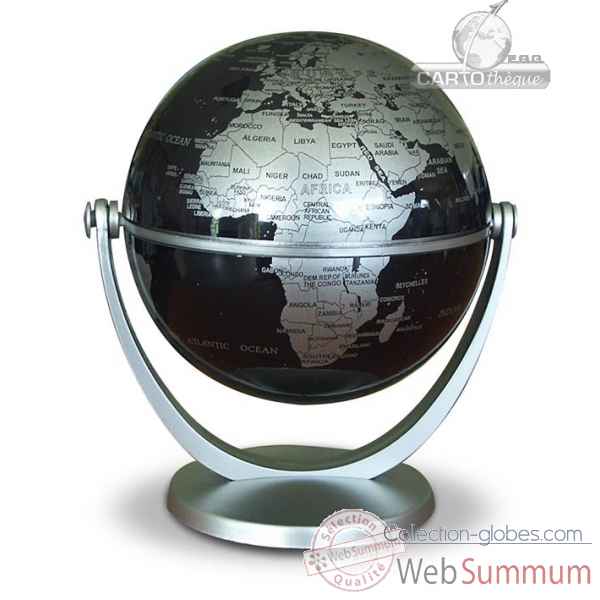 Globe 10 cm tournant noir cartographie politique argent cartothèque egg -CAEGL10NOI