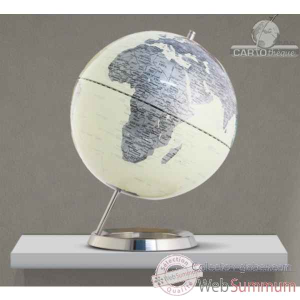 Globe 30 cm incline blanc cartographie politique argent cartotheque egg -CAEGL30BLA