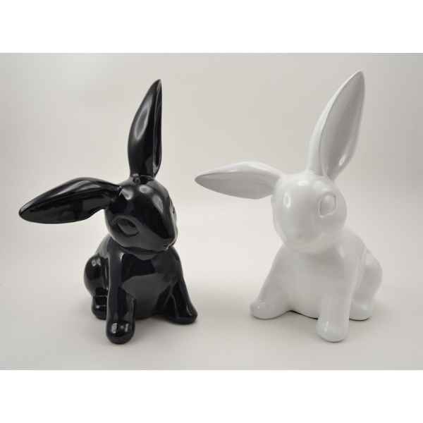 2 statuettes playful lapin blanc et noir Edelweiss -C9099