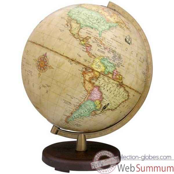 Globe géographique Terra lumineux - modèle Terra - sphère 26 cm, méridien plastique doré-TR602613